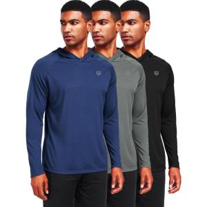 imageNELEUS Mens Workout Long Sleeve Running Shirts Mesh Fishing Hiking TShirtsHoodedHooded BlackGreyNavy Blue 3 Pack