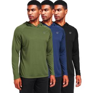 imageNELEUS Mens Workout Long Sleeve Running Shirts Mesh Fishing Hiking TShirtsHoodedHooded BlackNavy BlueGreen 3 Pack