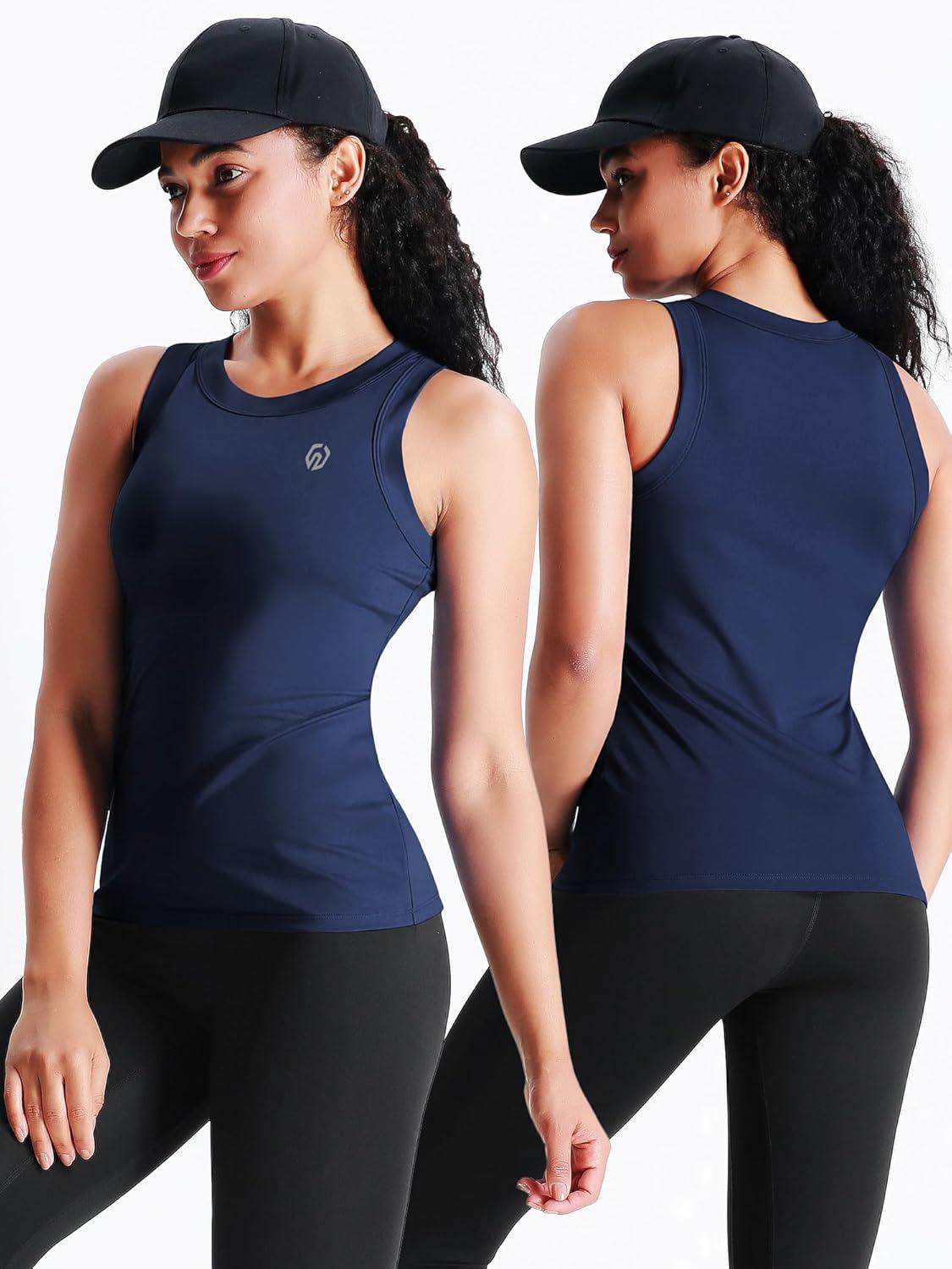 imageNELEUS Womens Racerback Yoga Workout Tank Top011 4 PackblackGreyNavy BlueWhite