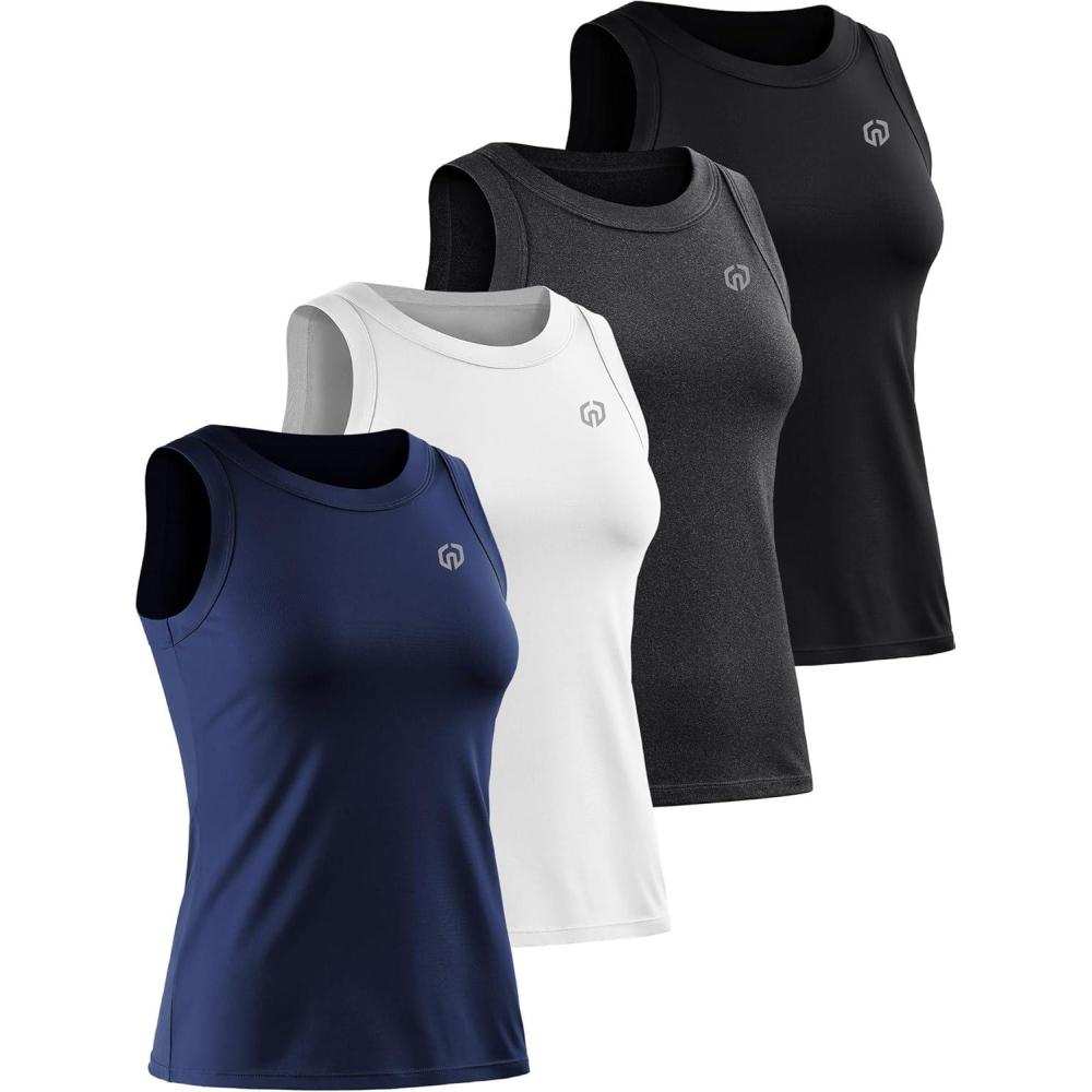 imageNELEUS Womens Racerback Yoga Workout Tank Top011 4 PackblackGreyNavy BlueWhite