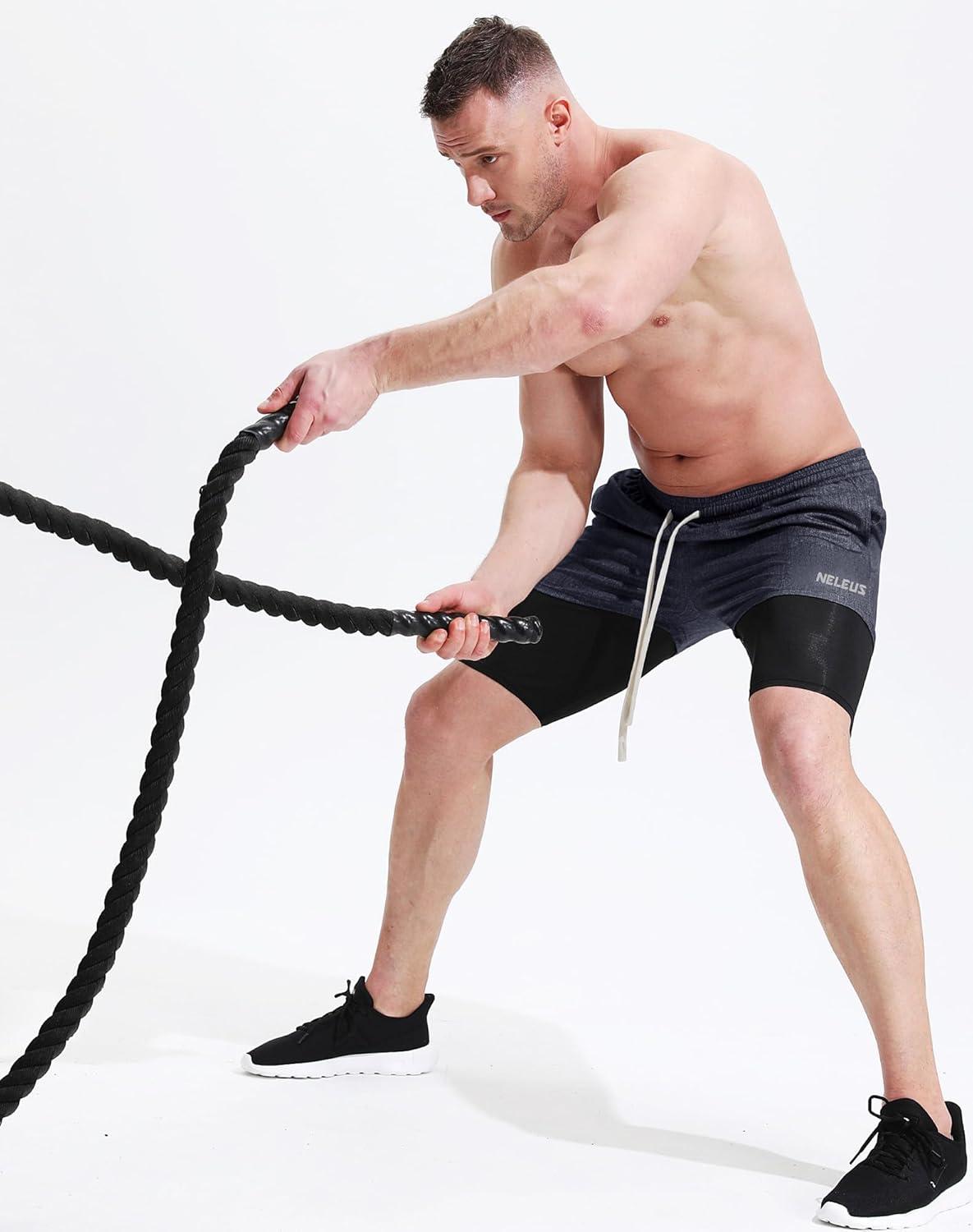 imageNELEUS Mens 2 in 1 Running Shorts with LinerDry Fit Workout Shorts with Pockets6071 Dark Greyblack light Grey 2 Pack