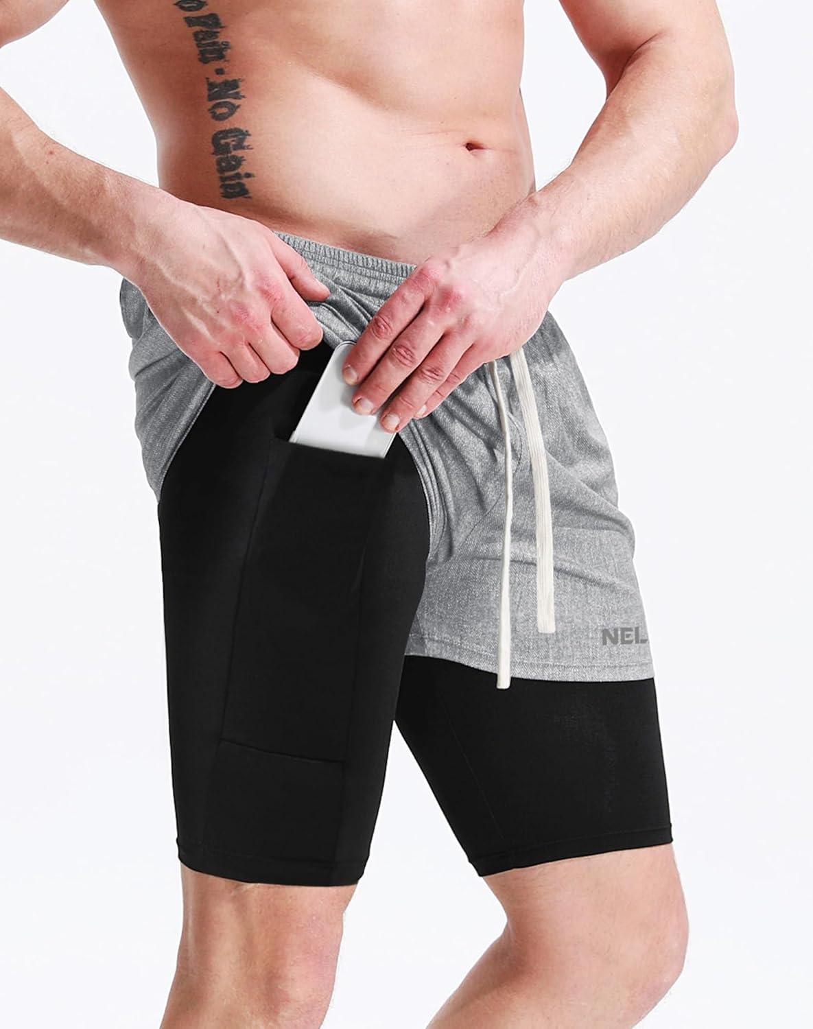 imageNELEUS Mens 2 in 1 Running Shorts with LinerDry Fit Workout Shorts with Pockets6071 Dark Greyblack light Grey 2 Pack