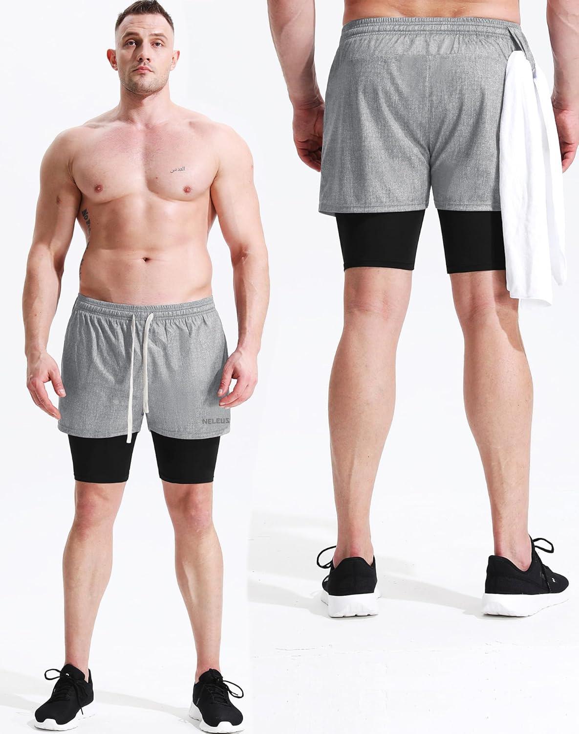 imageNELEUS Mens 2 in 1 Running Shorts with LinerDry Fit Workout Shorts with Pockets6071 Dark Greyblack light Grey light Blue 3 Pack