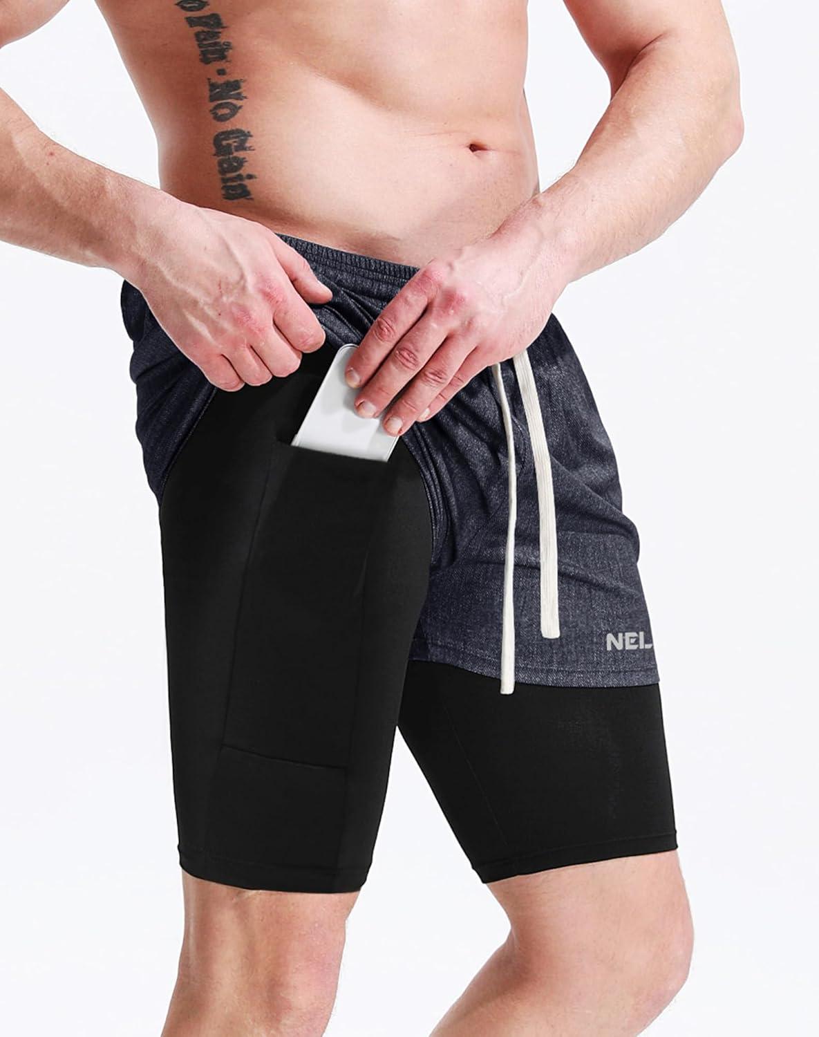 imageNELEUS Mens 2 in 1 Running Shorts with LinerDry Fit Workout Shorts with Pockets6071 Dark Greyblack olive Green light Grey 3 Pack
