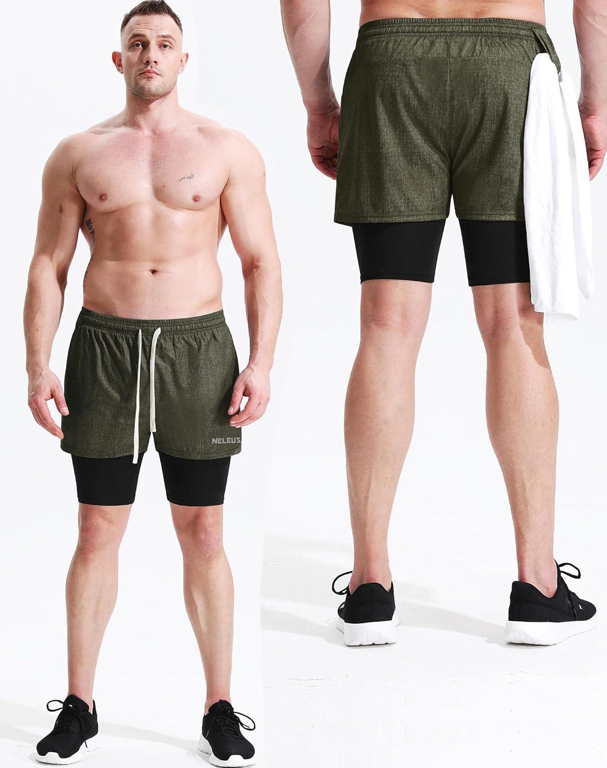 imageNELEUS mens Soft6071 Olive Green dark Blue 2 Pack