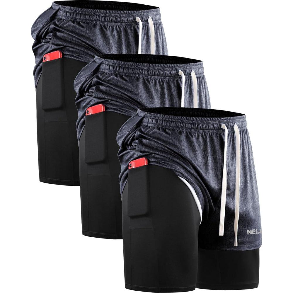 imageNELEUS Mens 2 in 1 Running Shorts with LinerDry Fit Workout Shorts with Pockets6071 Dark Greyblack 3 Pack