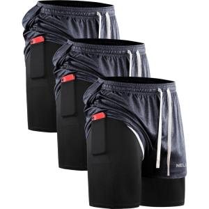 imageNELEUS Mens 2 in 1 Running Shorts with LinerDry Fit Workout Shorts with Pockets6071 Dark Greyblack 3 Pack