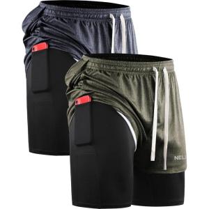 imageNELEUS Mens 2 in 1 Running Shorts with LinerDry Fit Workout Shorts with Pockets6071 Dark Greyblack olive Green 2 Pack