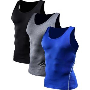 imageNELEUS Mens 3 Pack Dry Fit Compression Tank Top01 3 Packblack grey blue