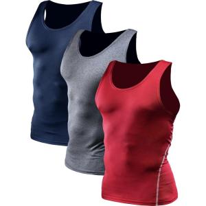 imageNELEUS Mens 3 Pack Dry Fit Compression Tank Top01 3 Packnavy Blue grey red