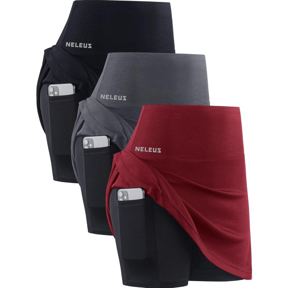 imageNELEUS womens SoftSkirts BlackGreyRed 3 Pack