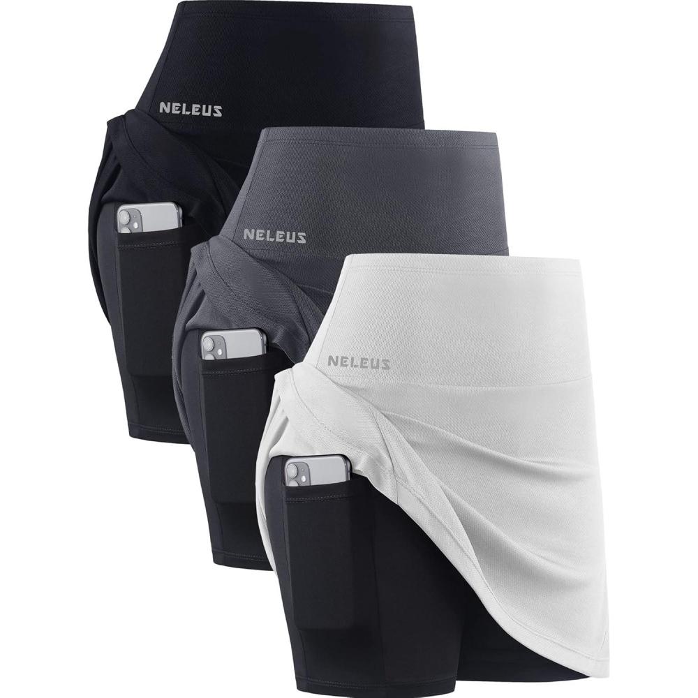 imageNELEUS womens SoftSkirts BlackGreyWhite 3 Pack