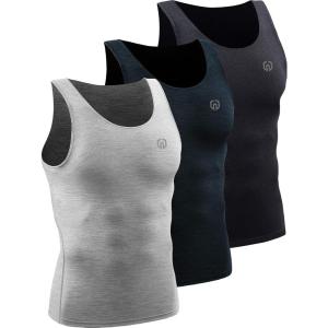 imageNELEUS Mens 3 Pack Athletic Compression Under Base Layer Sport Tank Top5074 Black GreySlate GrayLight Grey 3 Pack