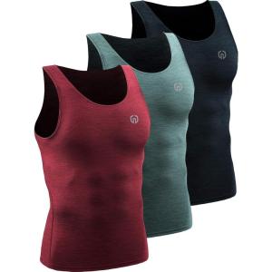 imageNELEUS Mens 3 Pack Athletic Compression Under Base Layer Sport Tank Top5074 Light GreenSlate GrayRed 3 Pack