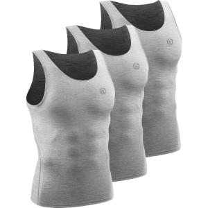 imageNELEUS Mens 3 Pack Athletic Compression Under Base Layer Sport Tank Top5074 Light Grey 3 Pack