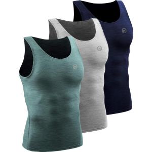 imageNELEUS Mens 3 Pack Athletic Compression Under Base Layer Sport Tank Top5074 Light GreyNavyLight Green 3 Pack
