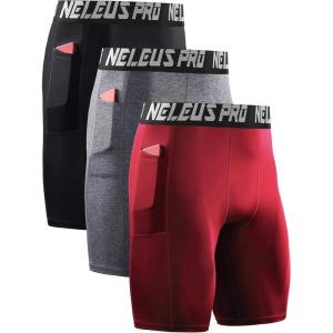imageNELEUS Mens 3 Pack Running Compression Shorts with Pockets6063 BlackGreyRed 3 Pack