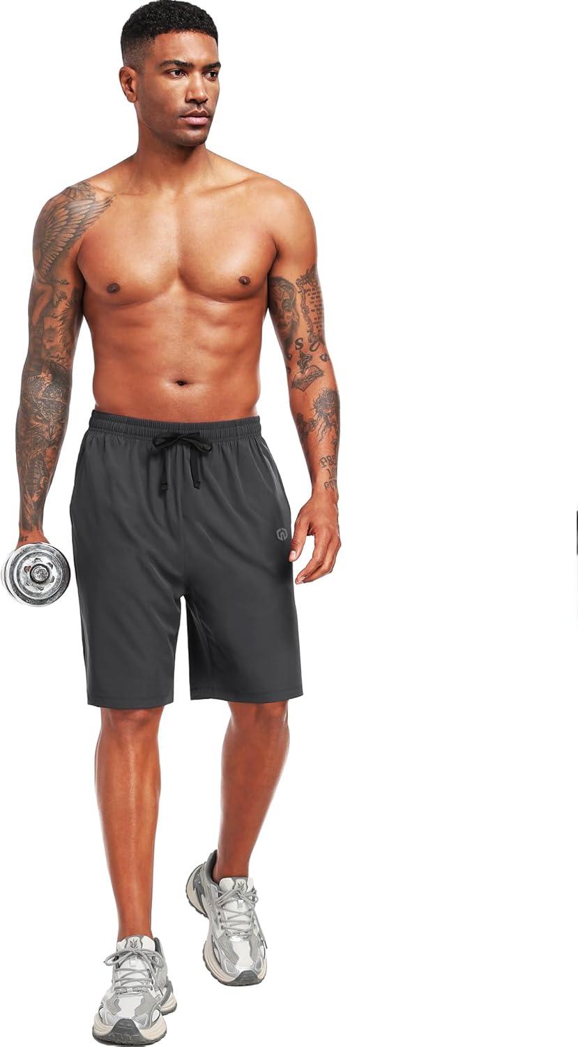 imageNELEUS 9quot Mens Dry Fit Athletic Workout Shorts for Running Basketball Beach Casual6009 Black black grey grey 4 Pack