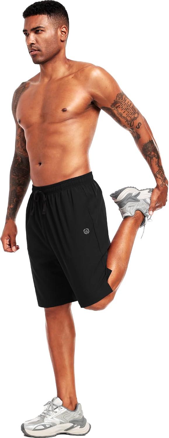 imageNELEUS 9quot Mens Dry Fit Athletic Workout Shorts for Running Basketball Beach Casual6009 Black black navy Blue navy Blue 4 Pack