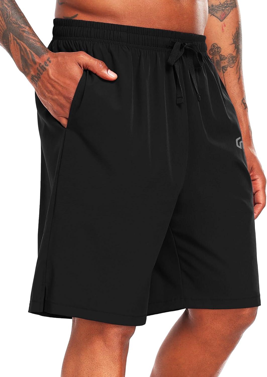 imageNELEUS 9quot Mens Dry Fit Athletic Workout Shorts for Running Basketball Beach Casual6009 Black black navy Blue navy Blue 4 Pack