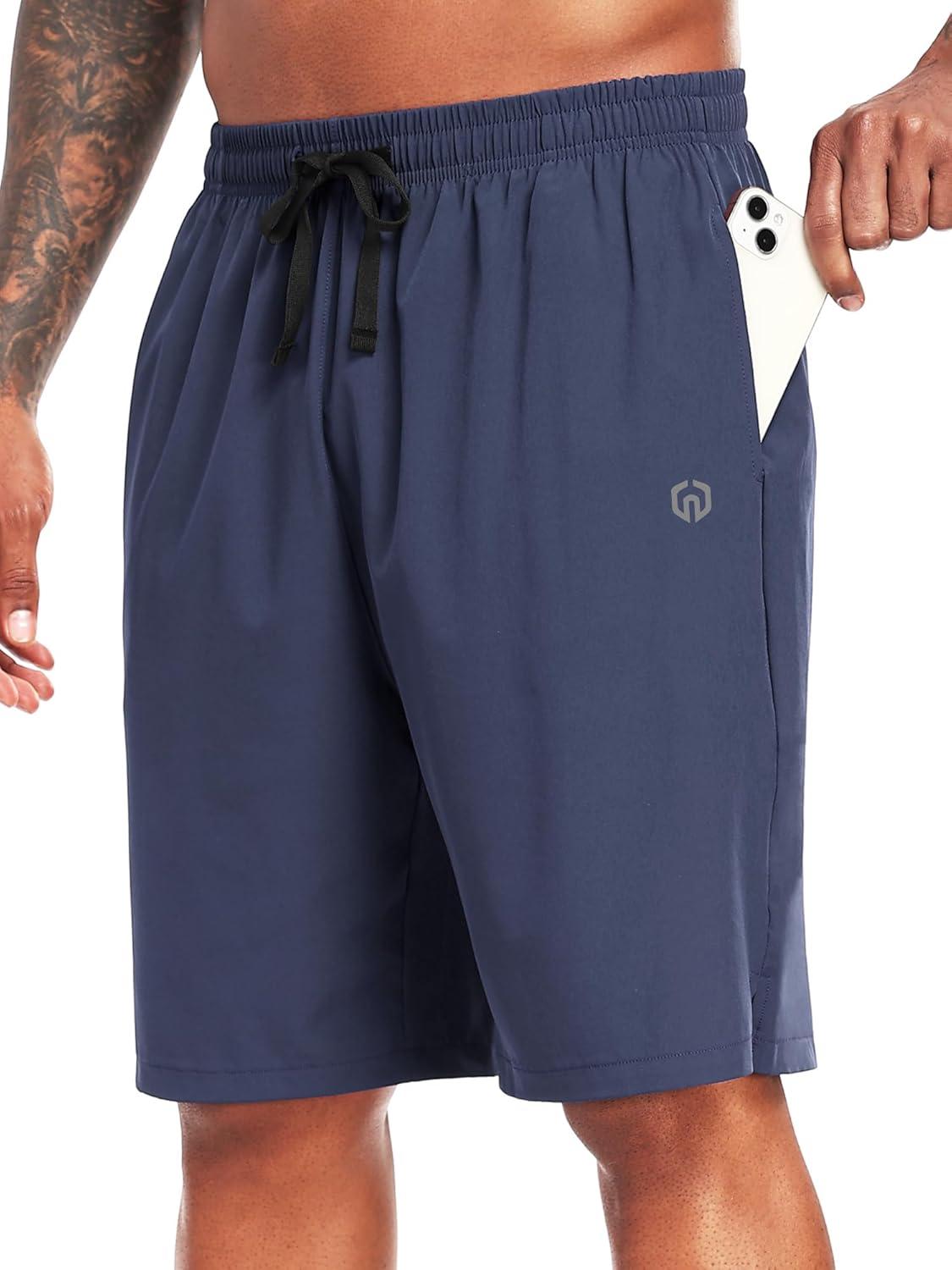 imageNELEUS 9quot Mens Dry Fit Athletic Workout Shorts for Running Basketball Beach Casual6009 Black black navy Blue navy Blue 4 Pack