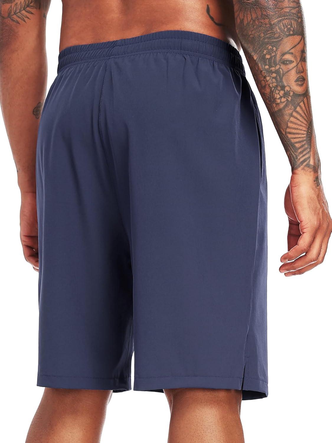 imageNELEUS 9quot Mens Dry Fit Athletic Workout Shorts for Running Basketball Beach Casual6009 Black black navy Blue navy Blue 4 Pack