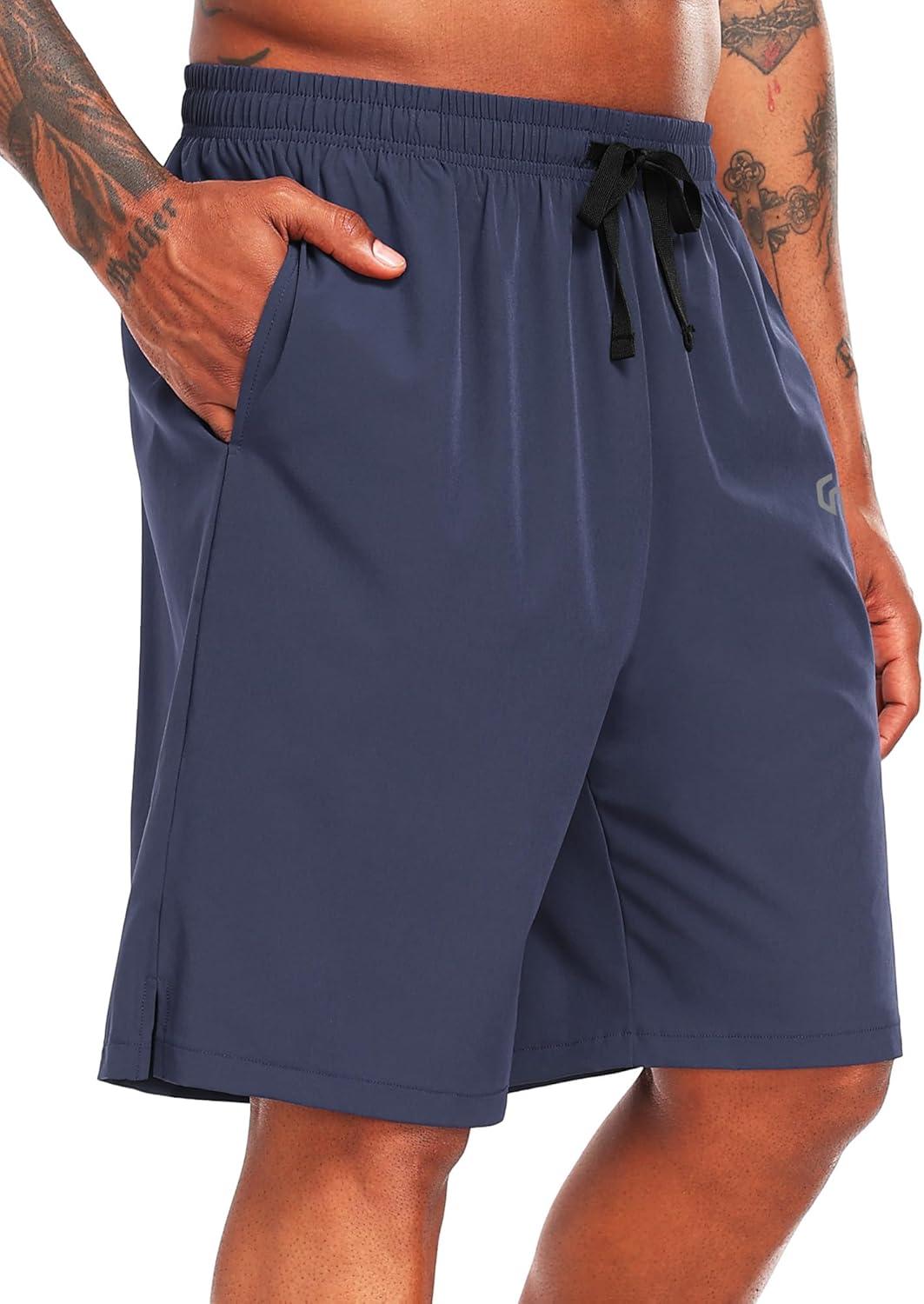 imageNELEUS 9quot Mens Dry Fit Athletic Workout Shorts for Running Basketball Beach Casual6009 Black grey navy Blue green 4 Pack