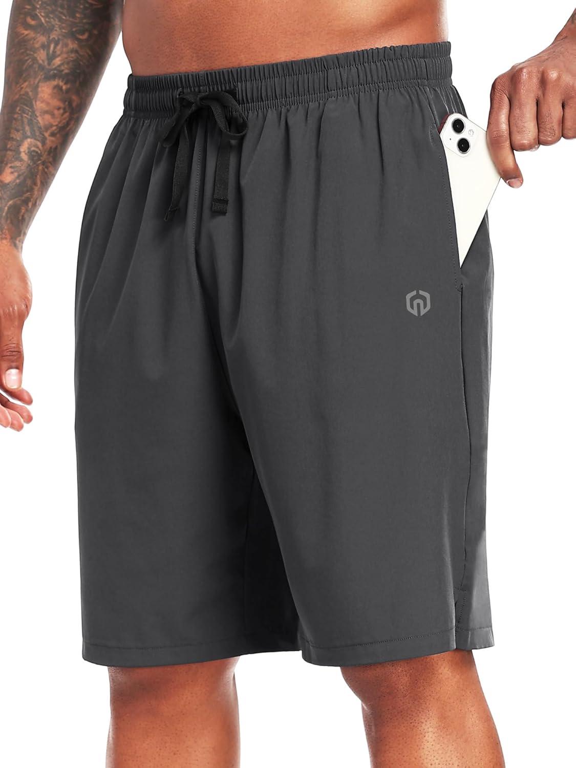 imageNELEUS 9quot Mens Dry Fit Athletic Workout Shorts for Running Basketball Beach Casual6009 Black grey navy Blue red 4 Pack