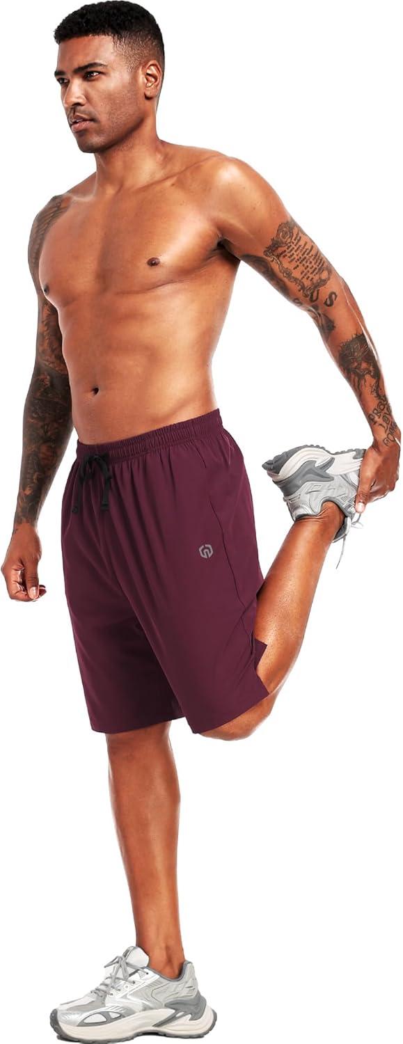 imageNELEUS 9quot Mens Dry Fit Athletic Workout Shorts for Running Basketball Beach Casual6009 Black grey navy Blue red 4 Pack