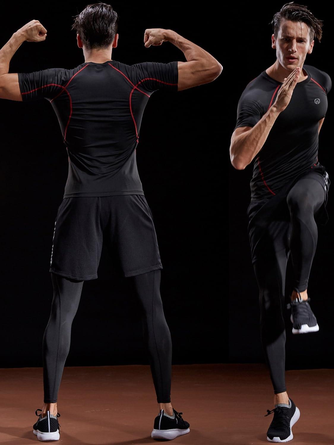 imageNELEUS Mens 3 Pack Athletic Compression Base Layer Workout Shirt5022 BlackBlackgreyBlackred
