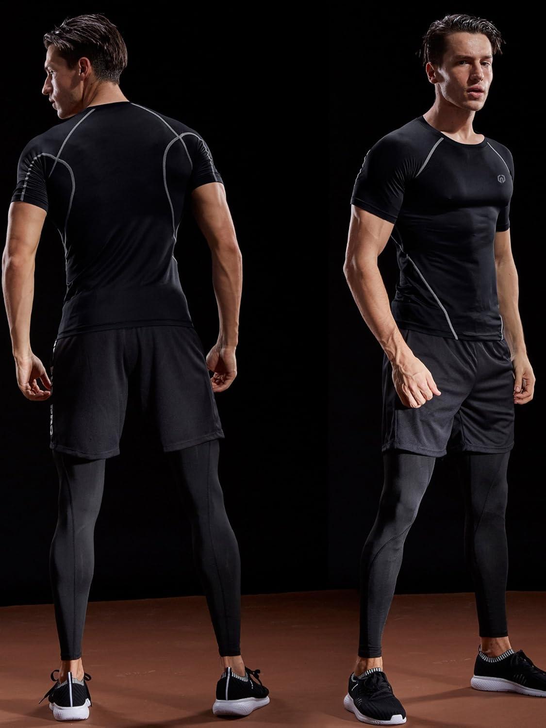 imageNELEUS Mens 3 Pack Athletic Compression Base Layer Workout Shirt5022 BlackBlackgreyBlackred