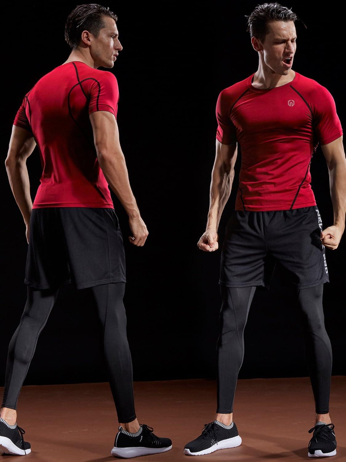 imageNELEUS Mens 3 Pack Athletic Compression Base Layer Workout Shirt5022 BlackGreyBlue