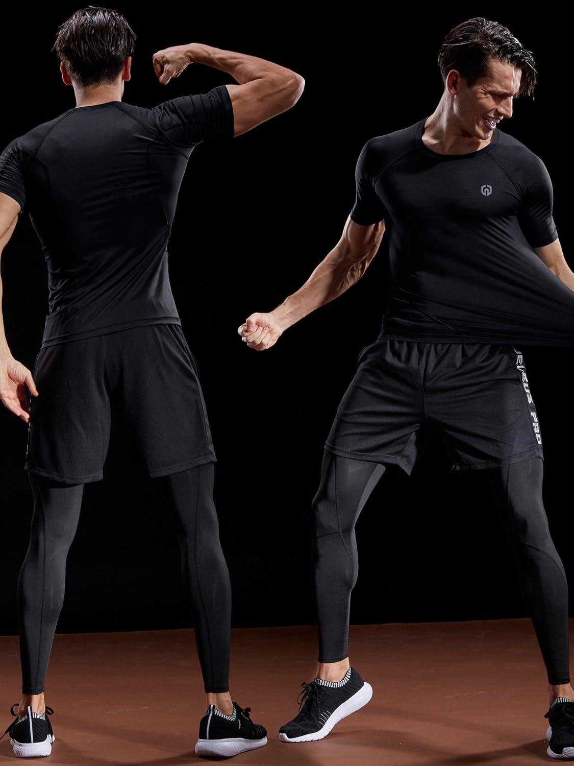 imageNELEUS Mens 3 Pack Athletic Compression Base Layer Workout Shirt5022 BlackGreyBlue