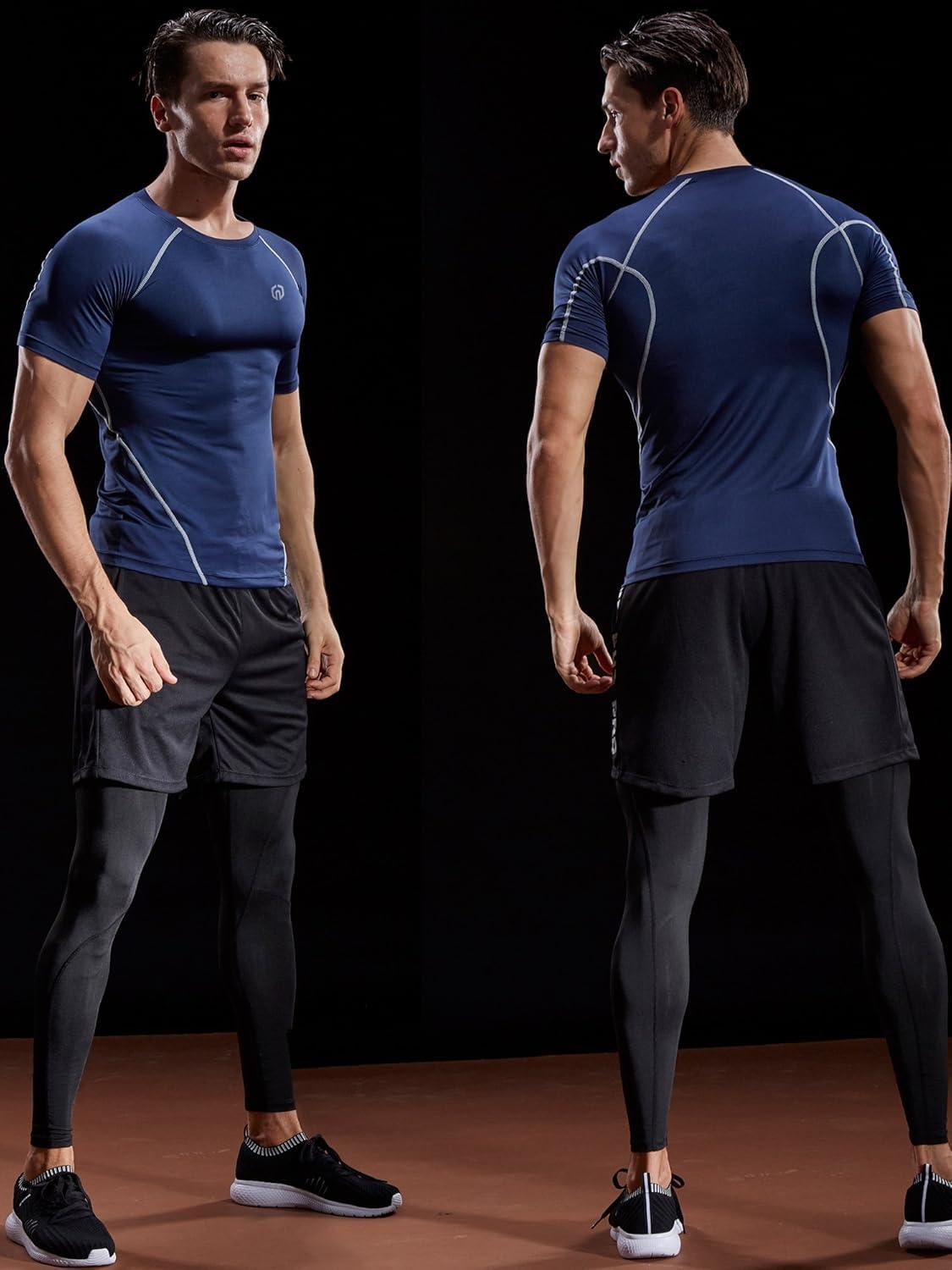 imageNELEUS Mens 3 Pack Athletic Compression Base Layer Workout Shirt5022 BlackGreyNavy Blue