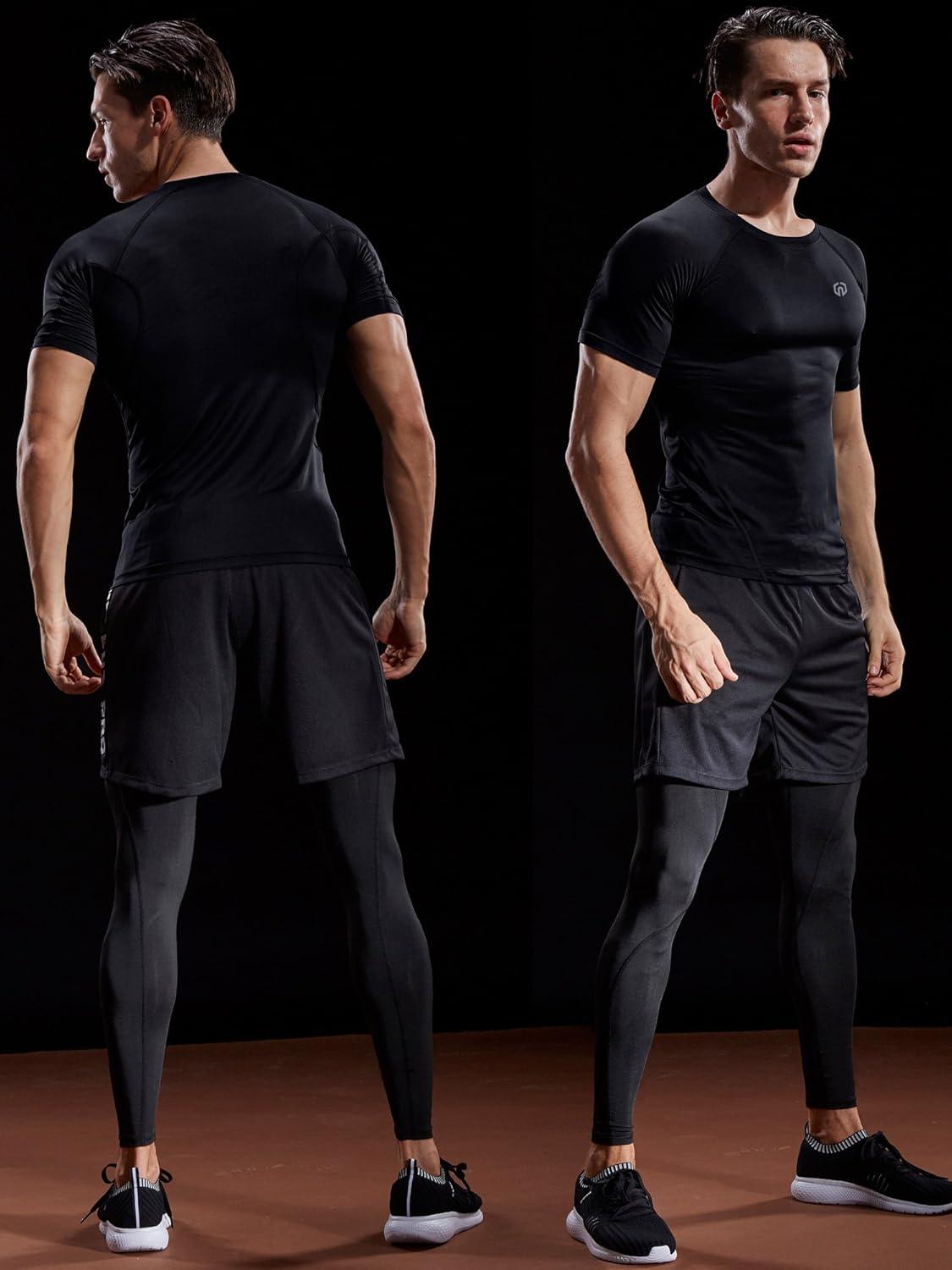 imageNELEUS Mens 3 Pack Athletic Compression Base Layer Workout Shirt5022 BlackGreyNavy Blue