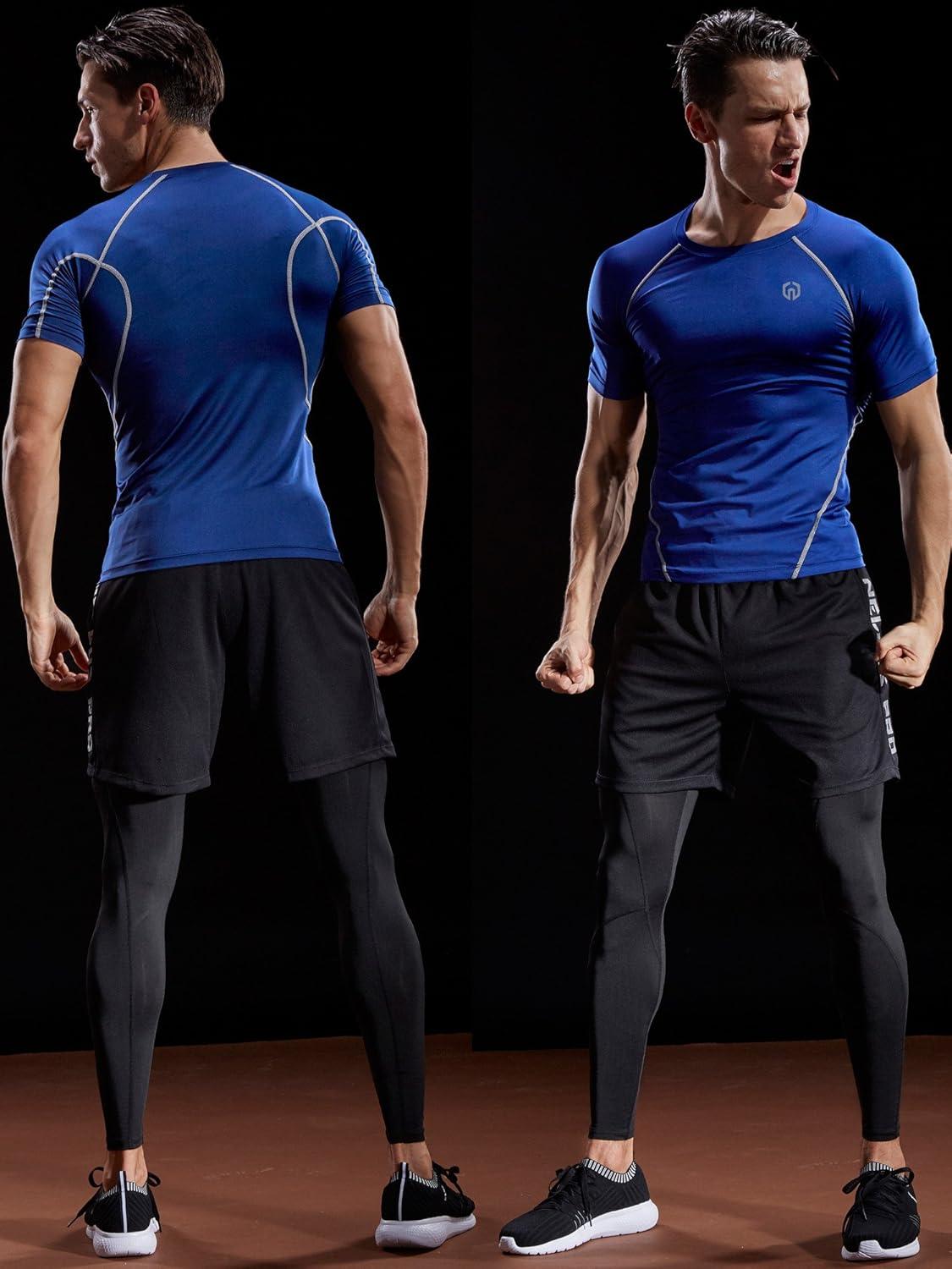 imageNELEUS Mens 3 Pack Athletic Compression Base Layer Workout Shirt5022 BlackGreyRed