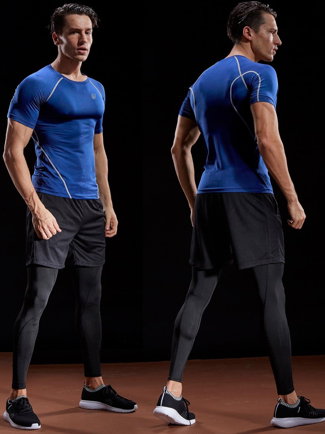 imageNELEUS Mens 3 Pack Athletic Compression Base Layer Workout Shirt5022 BlackGreyRed