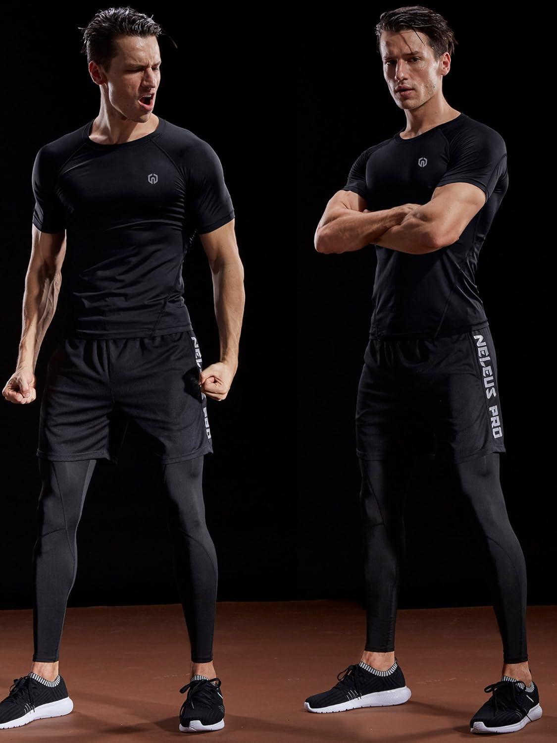 imageNELEUS Mens 3 Pack Athletic Compression Base Layer Workout Shirt5022 BlackGreyWhite