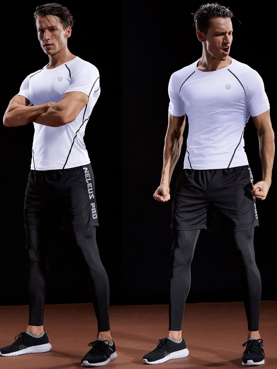 imageNELEUS Mens 3 Pack Athletic Compression Base Layer Workout Shirt5022 BlackGreyWhite