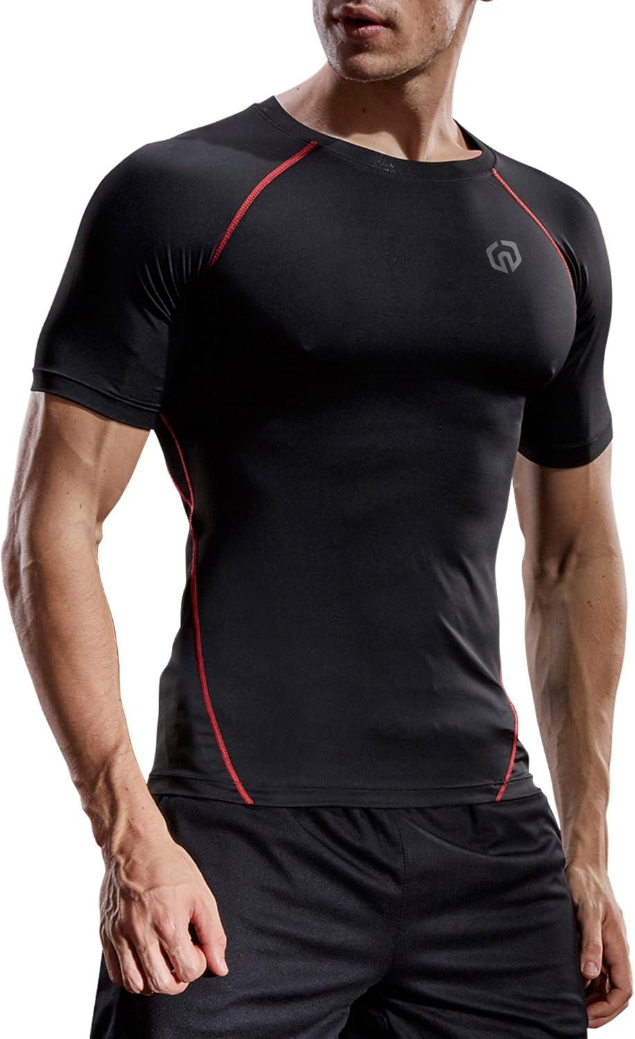 imageNELEUS Mens 3 Pack Athletic Compression Base Layer Workout Shirt5022 BlackgreyBlackredNavy Blue