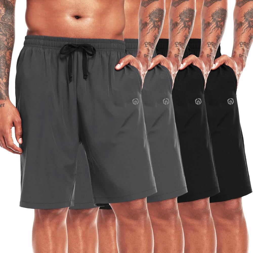 imageNELEUS 9quot Mens Dry Fit Athletic Workout Shorts for Running Basketball Beach Casual6009 Black black grey grey 4 Pack