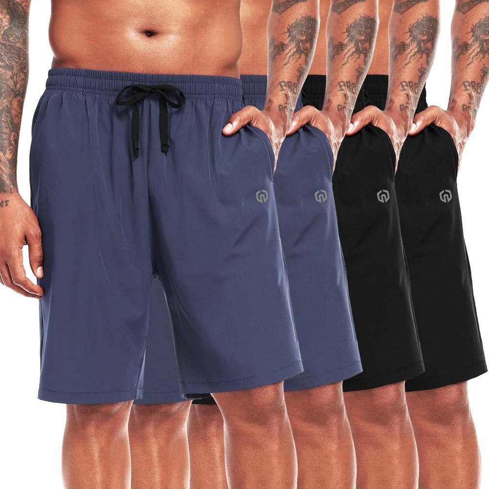 imageNELEUS 9quot Mens Dry Fit Athletic Workout Shorts for Running Basketball Beach Casual6009 Black black navy Blue navy Blue 4 Pack