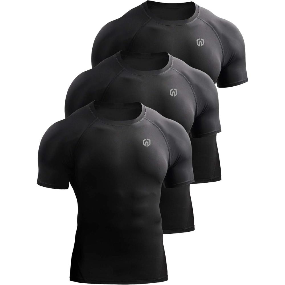 imageNELEUS Mens 3 Pack Athletic Compression Base Layer Workout Shirt5022 BlackBlackBlack