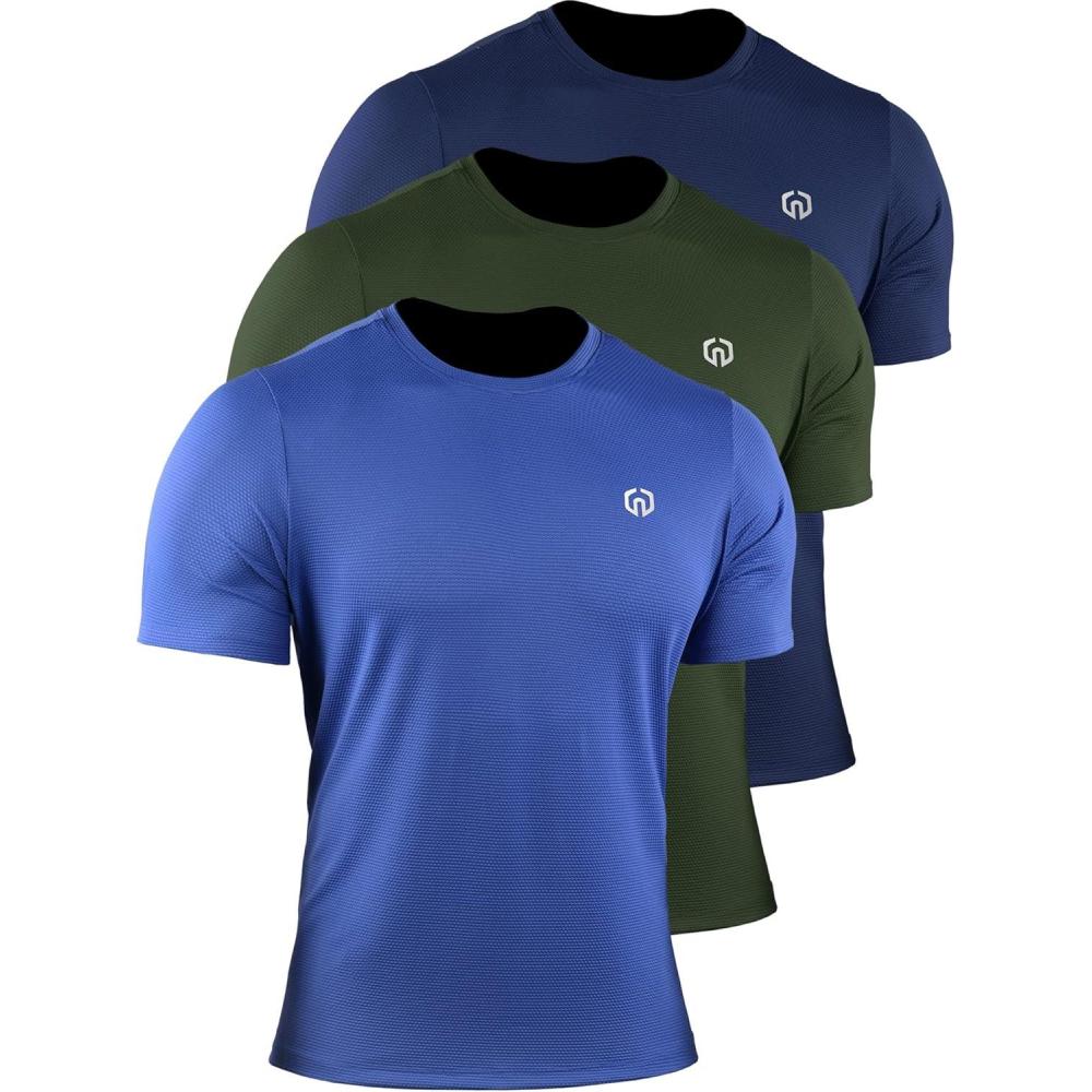 imageNELEUS Mens 3 Pack Athletic Compression Base Layer Workout Shirt508 NavyBlueOlive Green 3 Pack