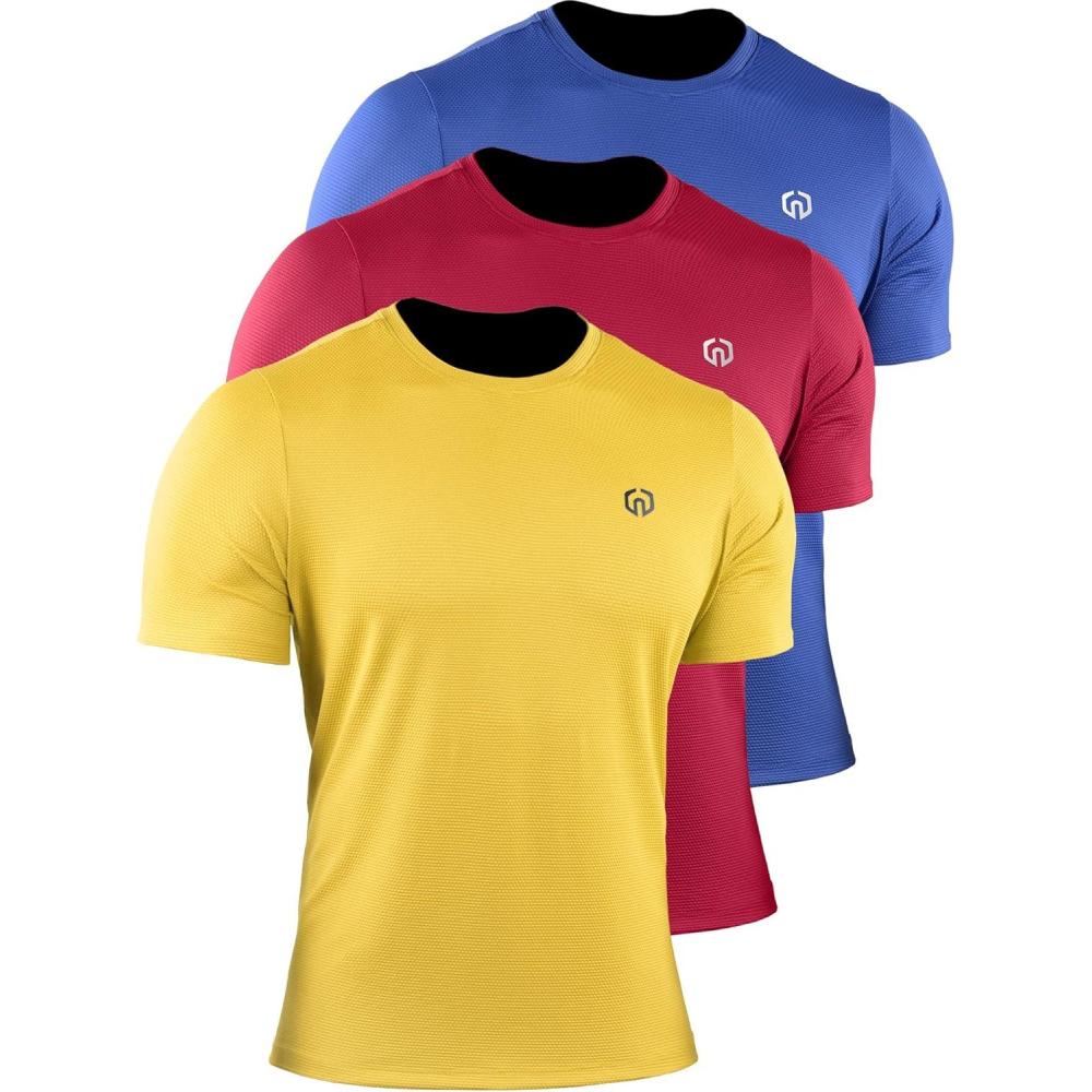 imageNELEUS Mens 3 Pack Athletic Compression Base Layer Workout Shirt508 RedBlueYellow 3 Pack