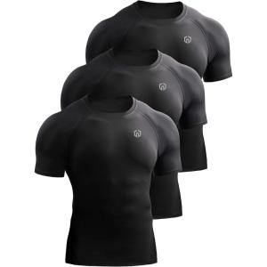 imageNELEUS Mens 3 Pack Athletic Compression Base Layer Workout Shirt5022 BlackBlackBlack