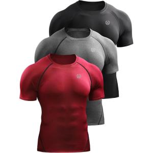 imageNELEUS Mens 3 Pack Athletic Compression Base Layer Workout Shirt5022 BlackGreyRed