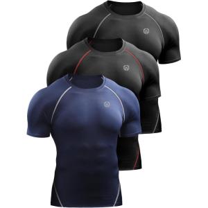 imageNELEUS Mens 3 Pack Athletic Compression Base Layer Workout Shirt5022 BlackgreyBlackredNavy Blue