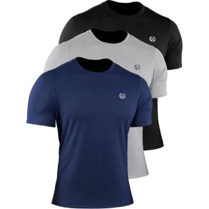 imageNELEUS Mens 3 Pack Athletic Compression Base Layer Workout Shirt508 BlackGreyNavy Blue 3 Pack