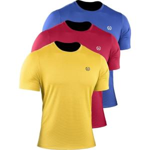 imageNELEUS Mens 3 Pack Athletic Compression Base Layer Workout Shirt508 RedBlueYellow 3 Pack